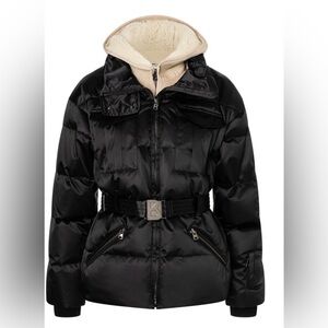 New Bogner Adele Down Black Puffer Jacket with detachable Cream Shearling Lining